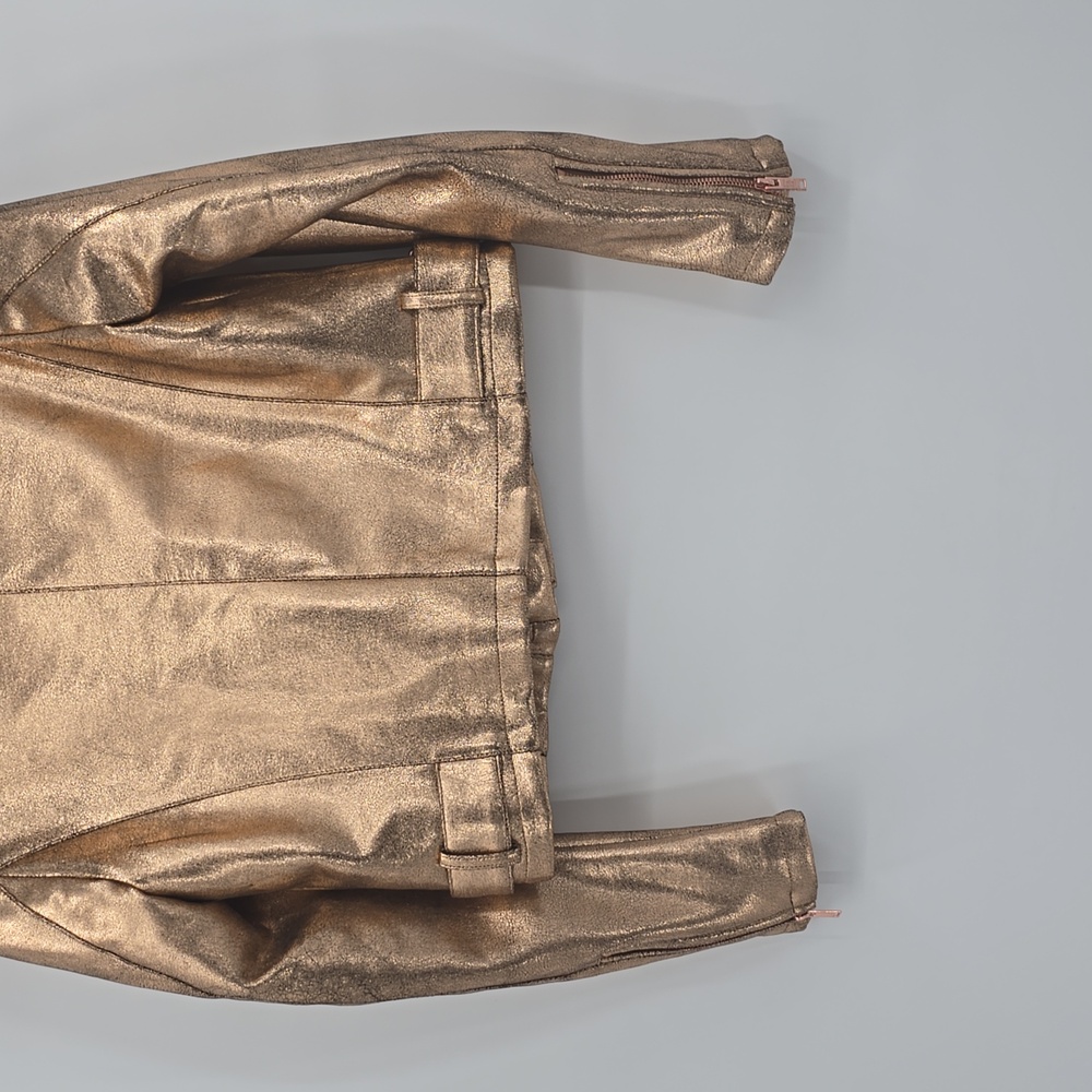 Anthropologie Metallic Faux Leather Moto Jacket Rose Gold Women's Size XS - Picture 6 of 10